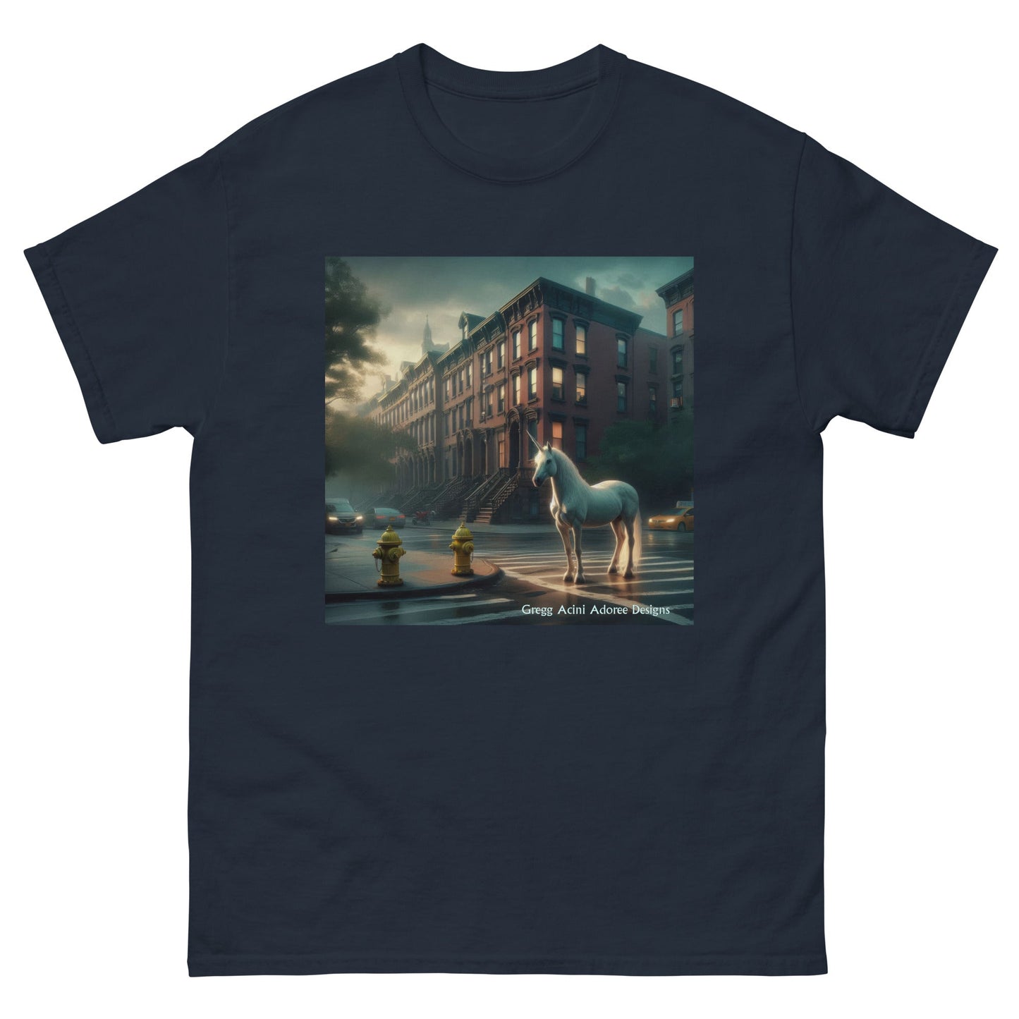 Unicorn in the City Unisex classic tee by Gregg Acini Adoree Designs - Gregg Acini Adoree Designs - Tee Shirt