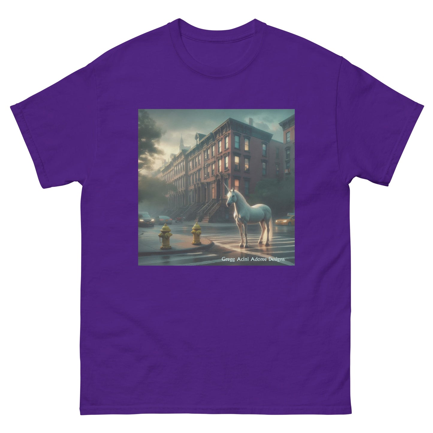 Unicorn in the City Unisex classic tee by Gregg Acini Adoree Designs - Gregg Acini Adoree Designs - Tee Shirt