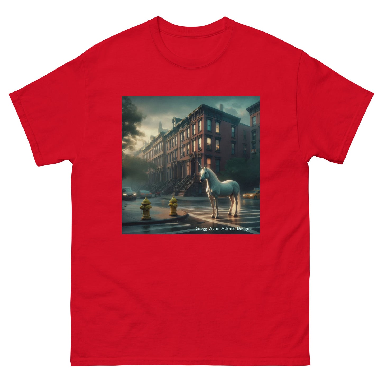Unicorn in the City Unisex classic tee by Gregg Acini Adoree Designs - Gregg Acini Adoree Designs - Tee Shirt