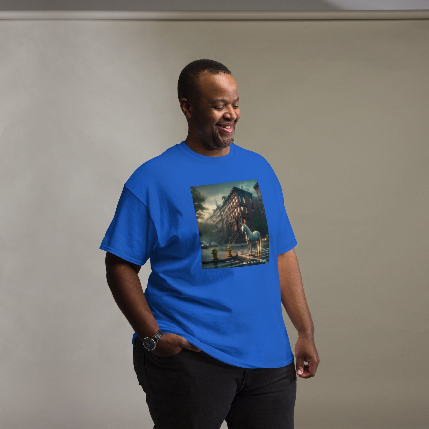 Unicorn in the City Unisex classic tee by Gregg Acini Adoree Designs - Gregg Acini Adoree Designs - Tee Shirt