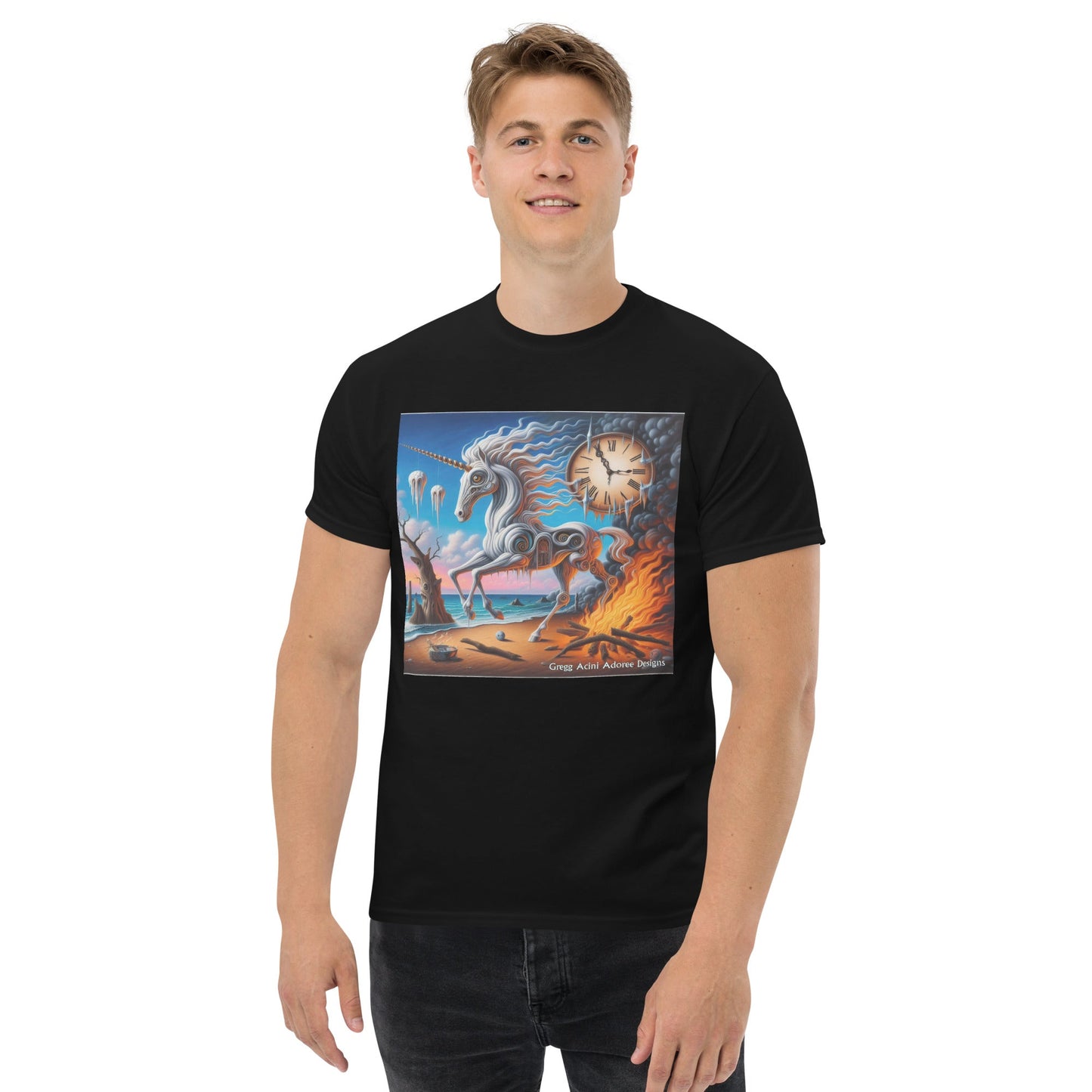 Unicorn in the style of Dali Unisex classic tee by Gregg Acini Adoree Designs - Gregg Acini Adoree Designs - Tee Shirt