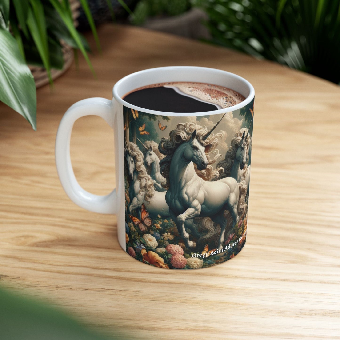 Unicorns and Butterflies Ceramic Coffee Mug by Gregg Acini Adoree Designs - Gregg Acini Adoree Designs - Mug