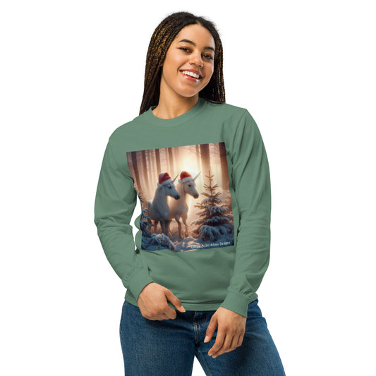 Unicorns in Winter Garment - dyed heavyweight long - sleeve shirt by Gregg Acini Adoree Designs - Gregg Acini Adoree Designs - Sweatshirt