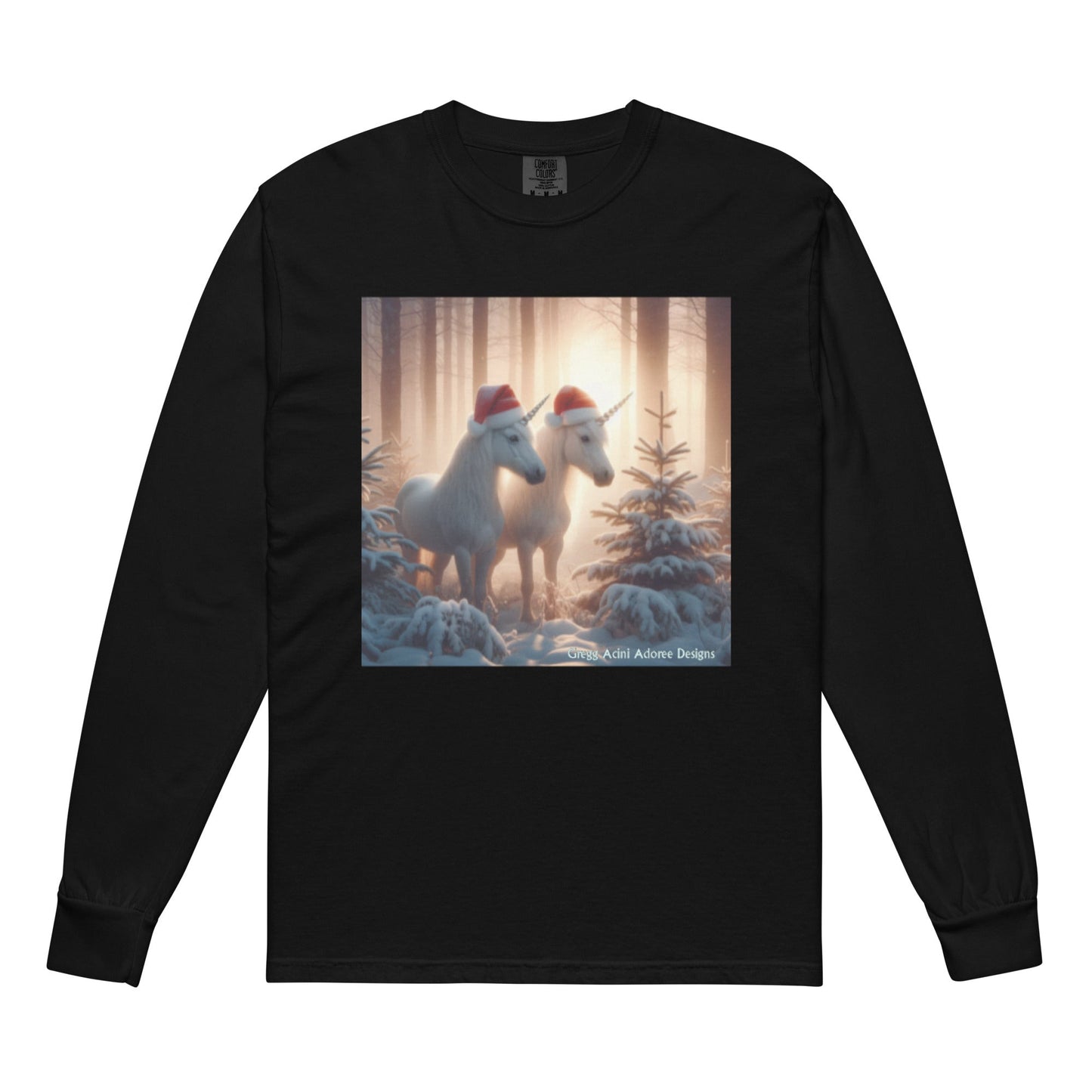 Unicorns in Winter Garment - dyed heavyweight long - sleeve shirt by Gregg Acini Adoree Designs - Gregg Acini Adoree Designs - Sweatshirt