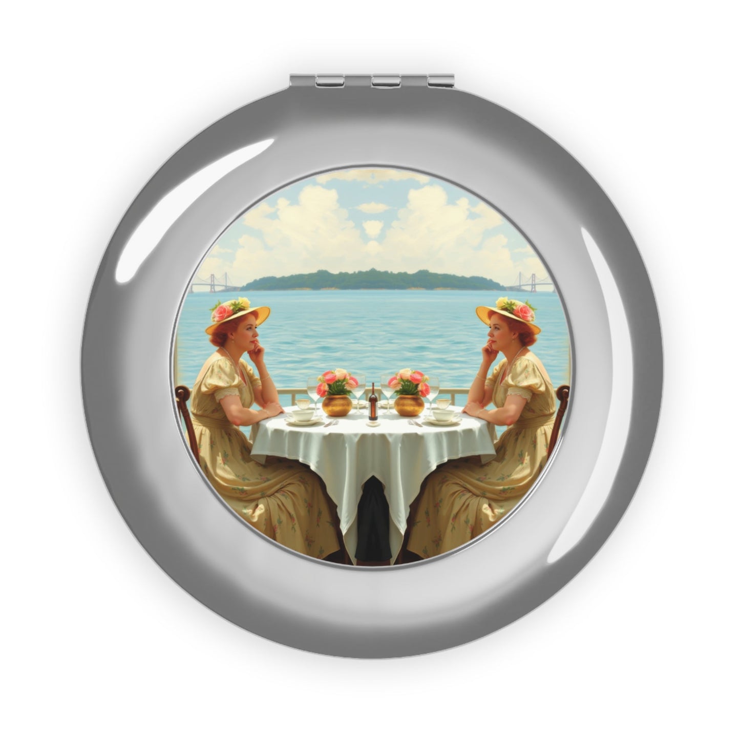 Vintage Travel Mirror with Dahlia by the Lake design by Gregg Acini Adoree Designs - Gregg Acini Adoree Designs - Accessories