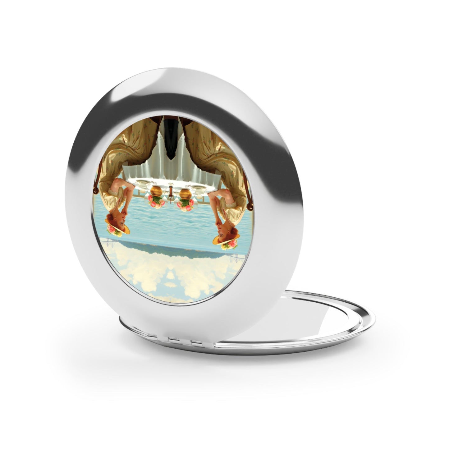 Vintage Travel Mirror with Dahlia by the Lake design by Gregg Acini Adoree Designs - Gregg Acini Adoree Designs - Accessories