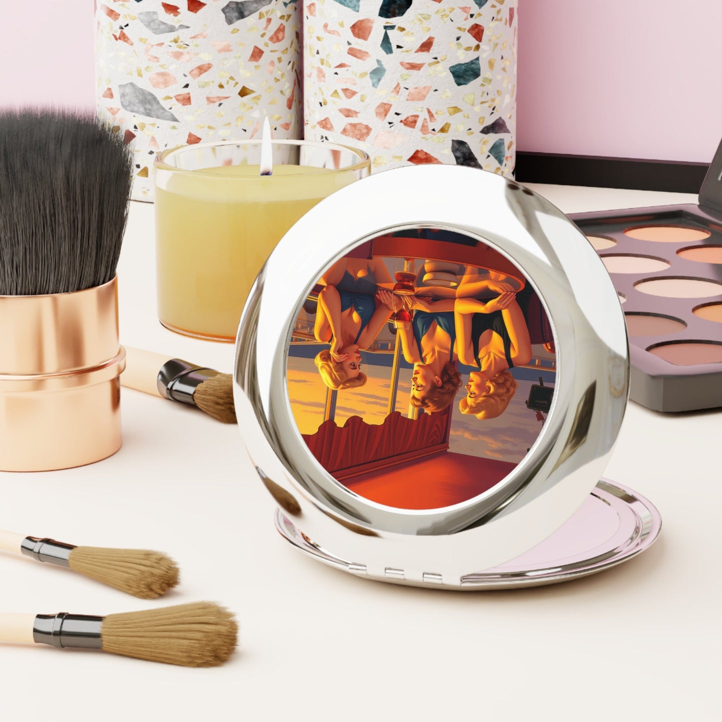 Vintage Travel Mirror with Glamorous Friends Design by Gregg Acini Adoree Designs - Gregg Acini Adoree Designs - Accessories
