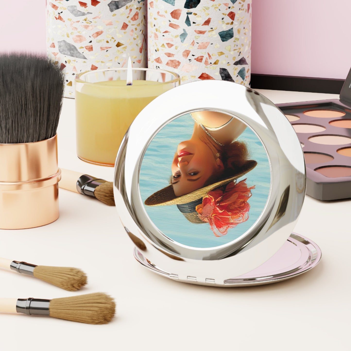 Vintage Travel Mirror with Paige by the Lake Design by Gregg Acini Adoree Designs - Gregg Acini Adoree Designs - Accessories