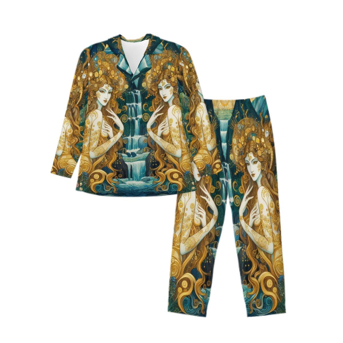 Water Nymphs Long Sleeved Pajamas for Men Set - Gregg Acini Adoree Designs - Men's Pajamas