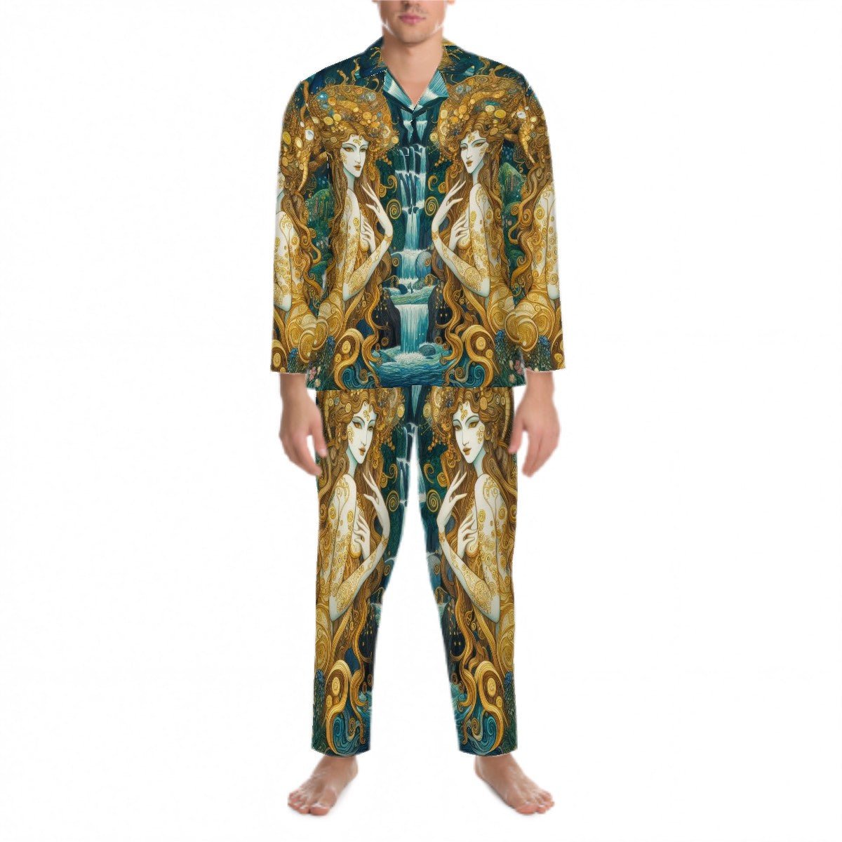 Water Nymphs Long Sleeved Pajamas for Men Set - Gregg Acini Adoree Designs - Men's Pajamas
