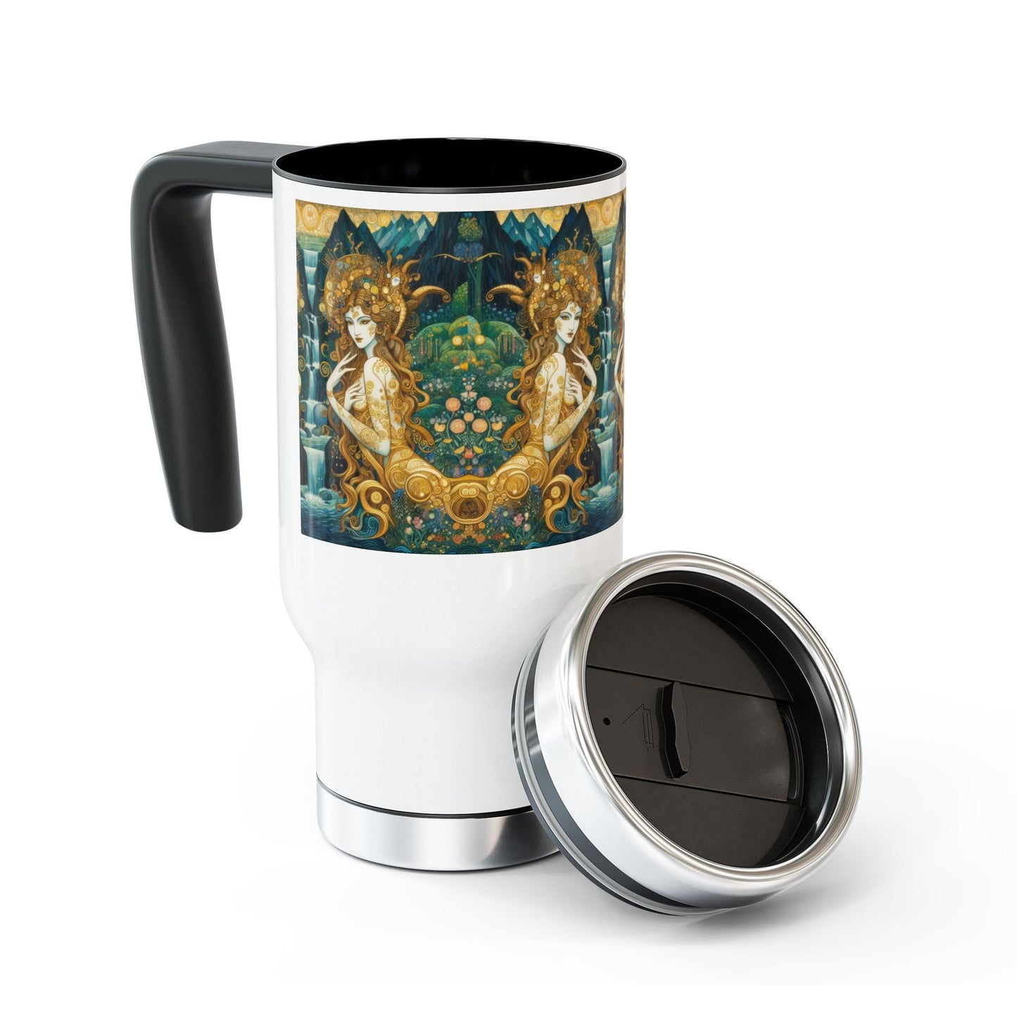 Water Nymphs Stainless Steel Travel Mug - 14oz Handle Design - Gregg Acini Adoree Designs - Mug