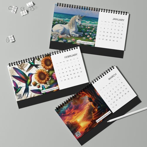 Unique AI-Generated Art on a 2025 Desktop Calendar - Gregg Acini Adoree Designs
