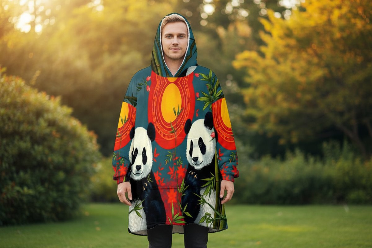 Panda Sunset Blanket Hoodie Lifestyle