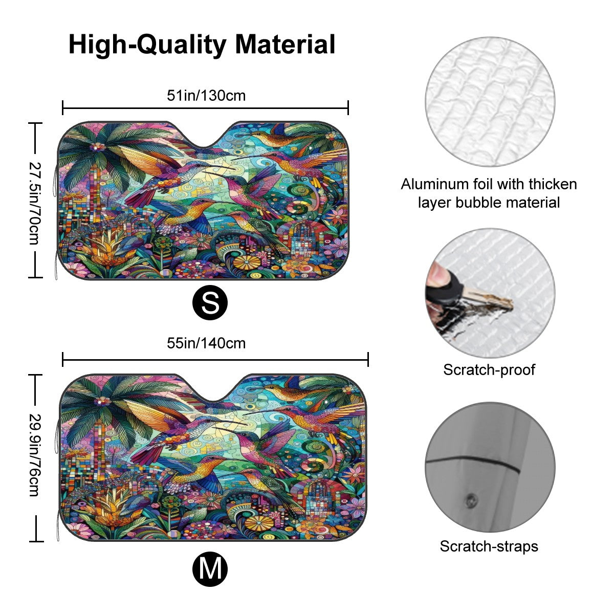 Hummingbird Kaleidoscope Car Windshield Sun Shade (Stiff Version)