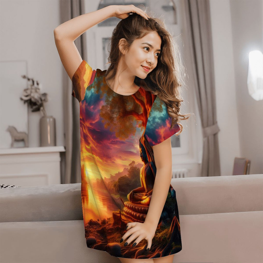 Loose Short-Sleeve Nightgown (Multiple Designs Set 1 - First image shows selected design)