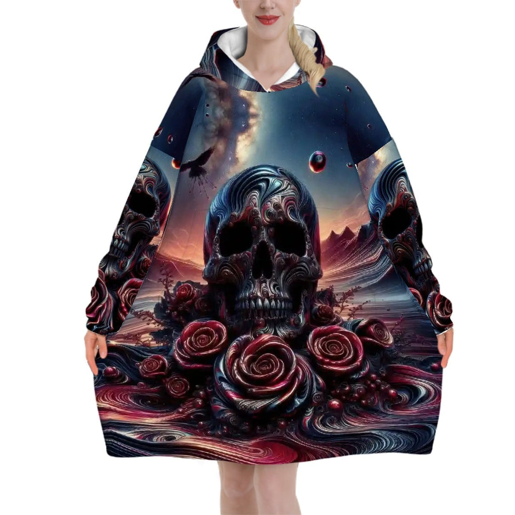 Skull and Roses Adult Blanket Hoodie