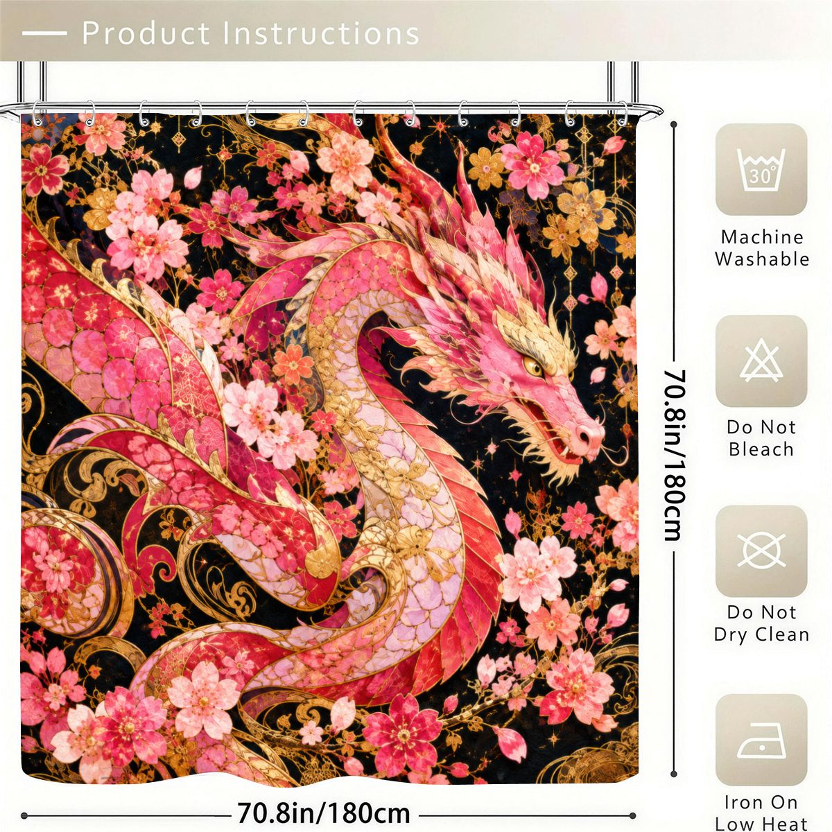 Pink and Gold Sakura Dragon Shower Curtain