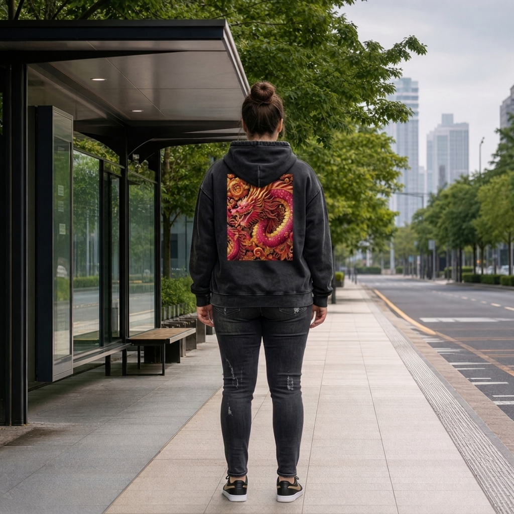 Bold Pink Dragon Fleece Lined Gradient Washed Zip Hoodie