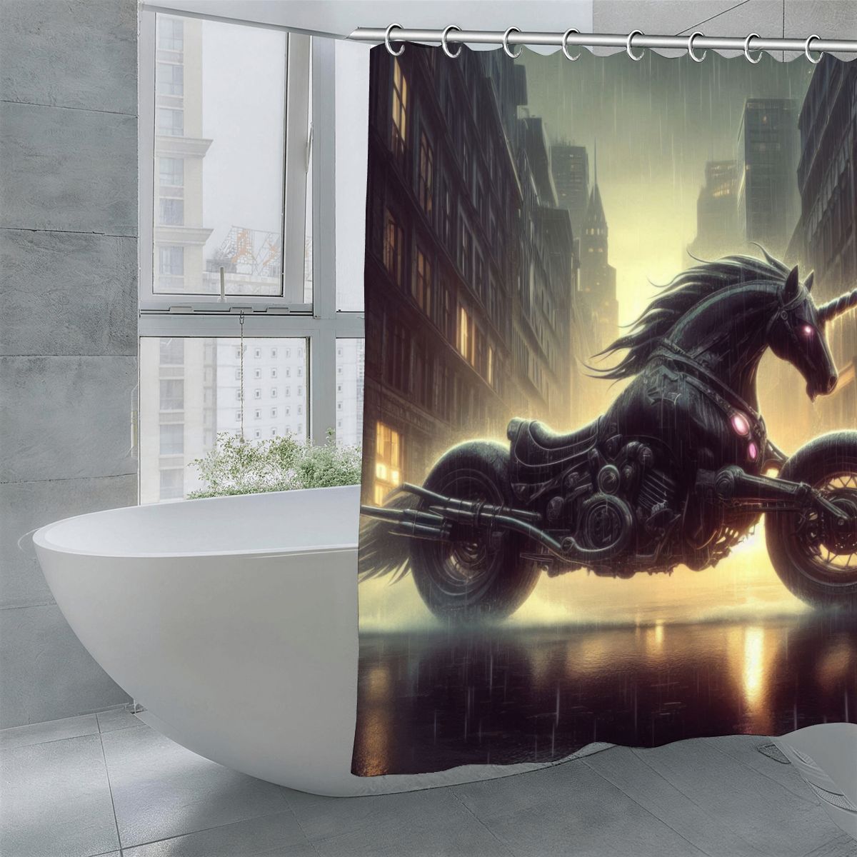 Motorcycle Unicorn Shower Curtain