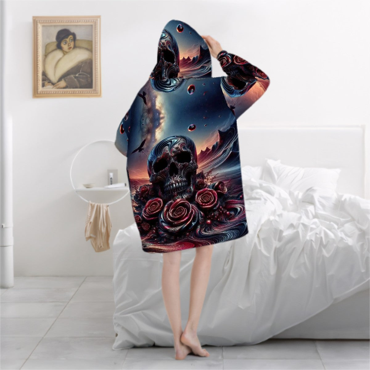 Skull and Roses Adult Blanket Hoodie