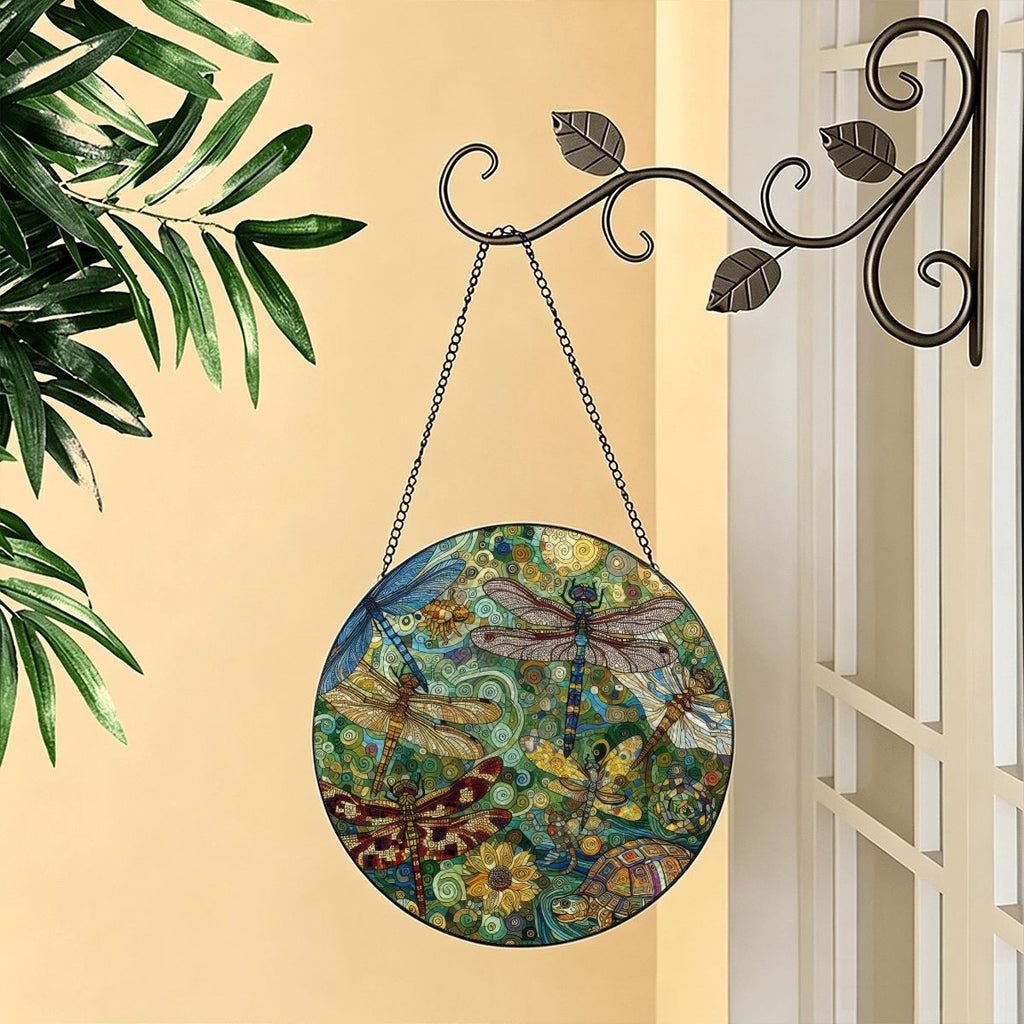 Dragonflies Stained Glass Effect Suncatcher Window Hanging (Made in USA)
