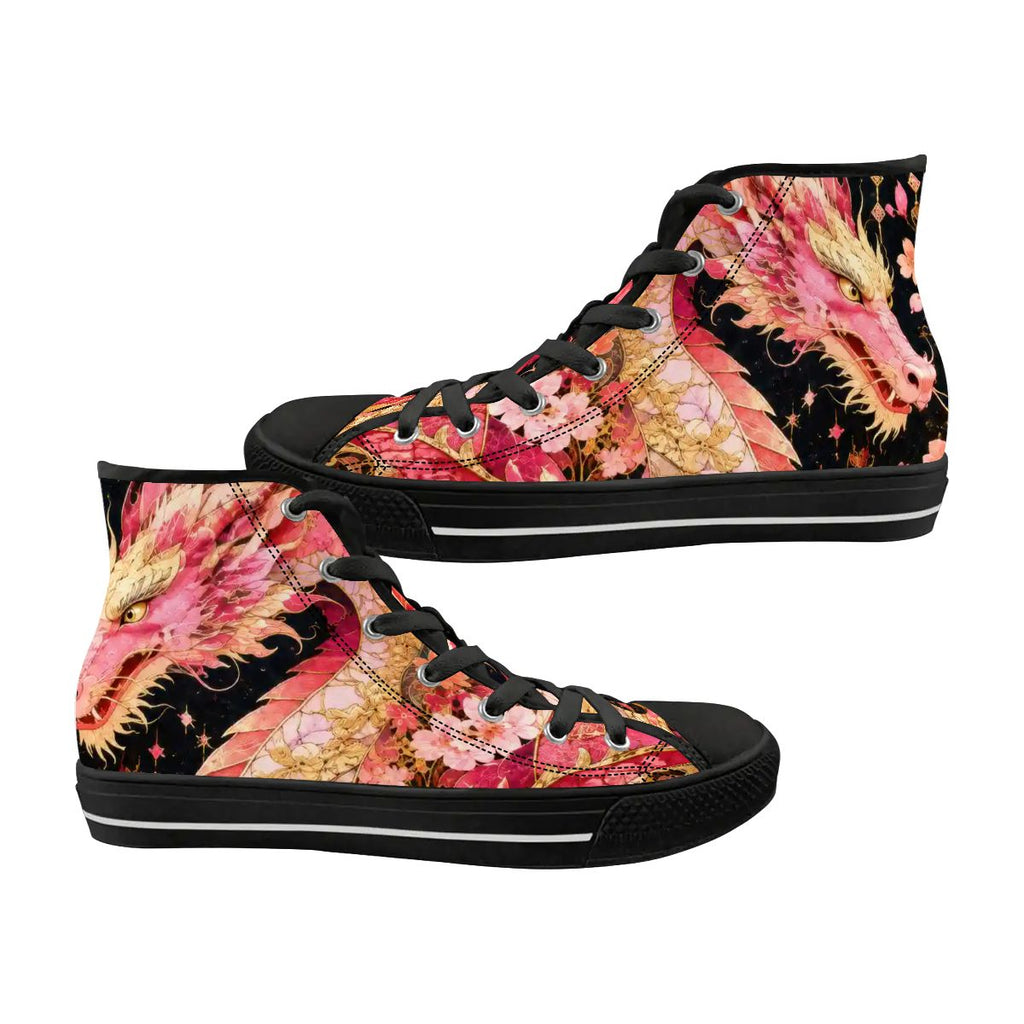 Pink and Gold Sakura Dragon Unisex High Top Canvas Shoes (women's sizes)
