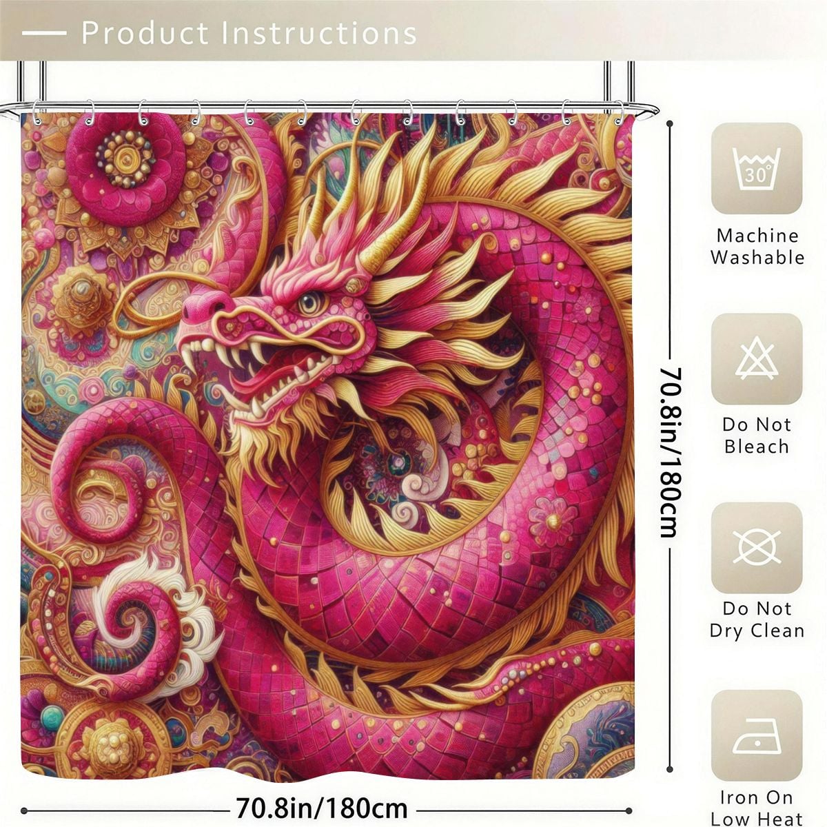 Crimson Dragon Shower Curtain | Klimt-Inspired Jewel Mosaic Art