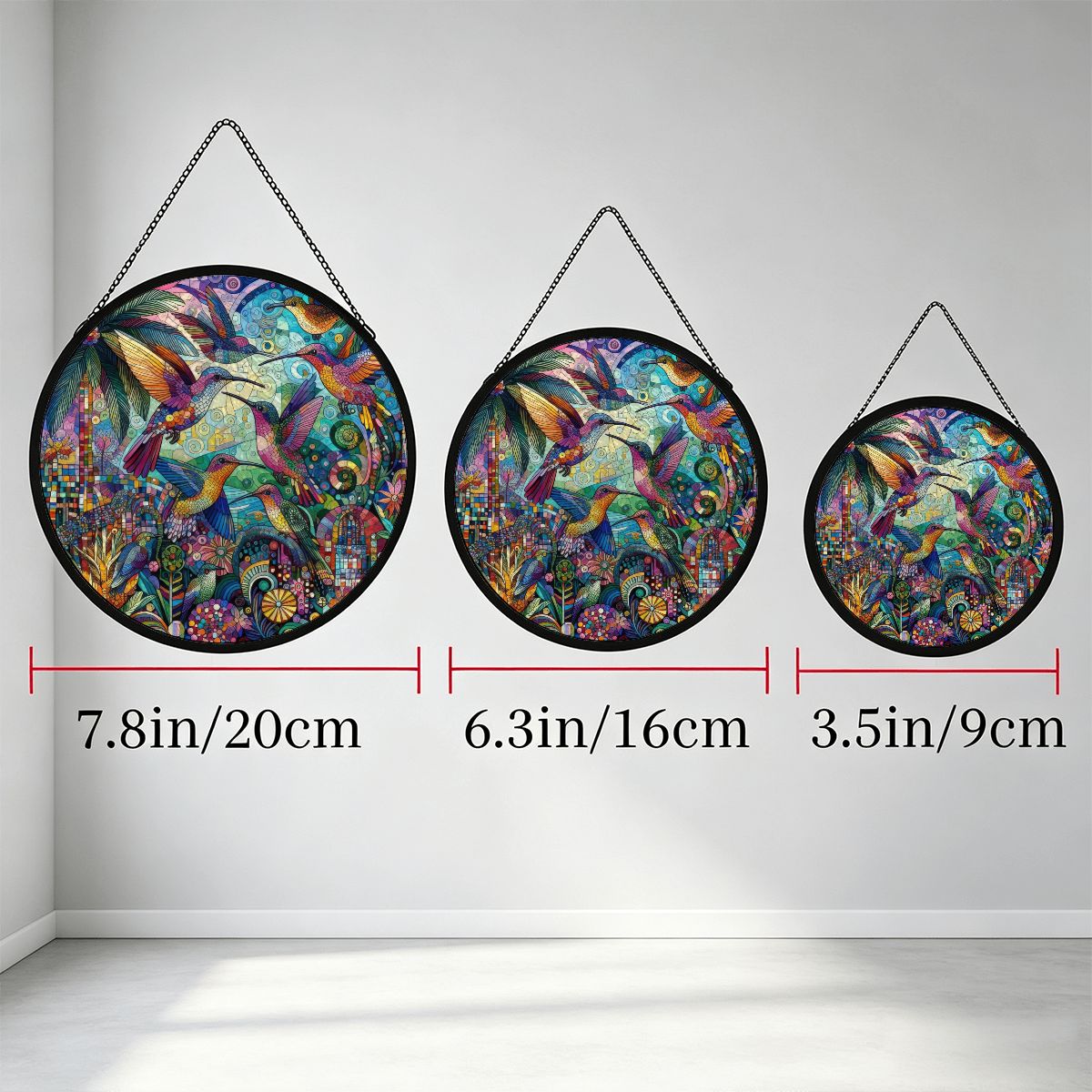 Hummingbird Kaleidoscope Stained Glass Effect Suncatcher Window Hanging (Made in USA)