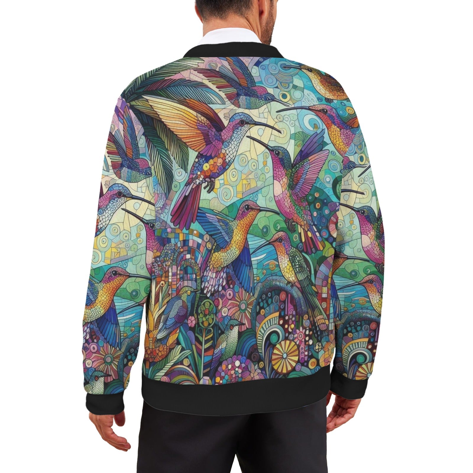 Hummingbird Kaleidoscope Men's Ribbed Cardigan