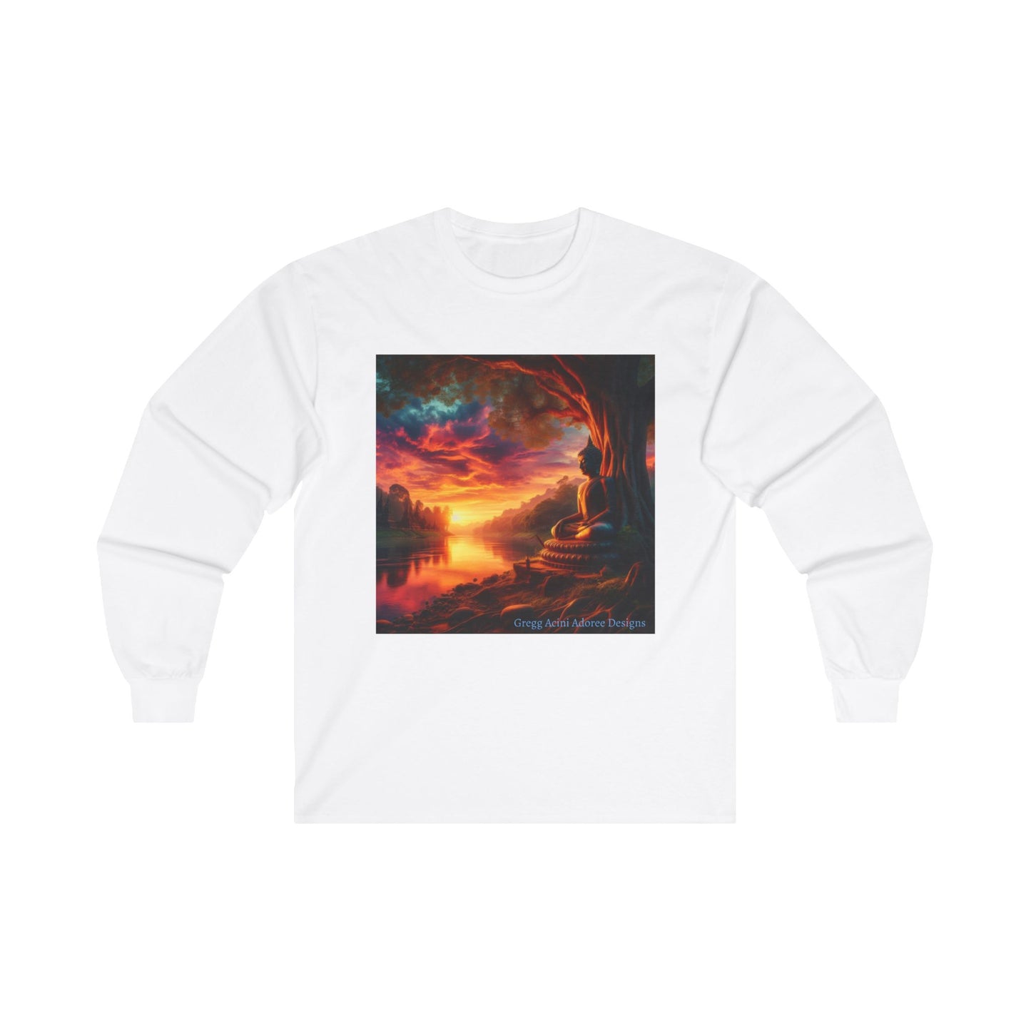 Sunset Serenity Unisex Ultra Cotton Long Sleeve Tee - Vibrant Art for Relaxation Buddha1 by Gregg Acini Adoree Designs