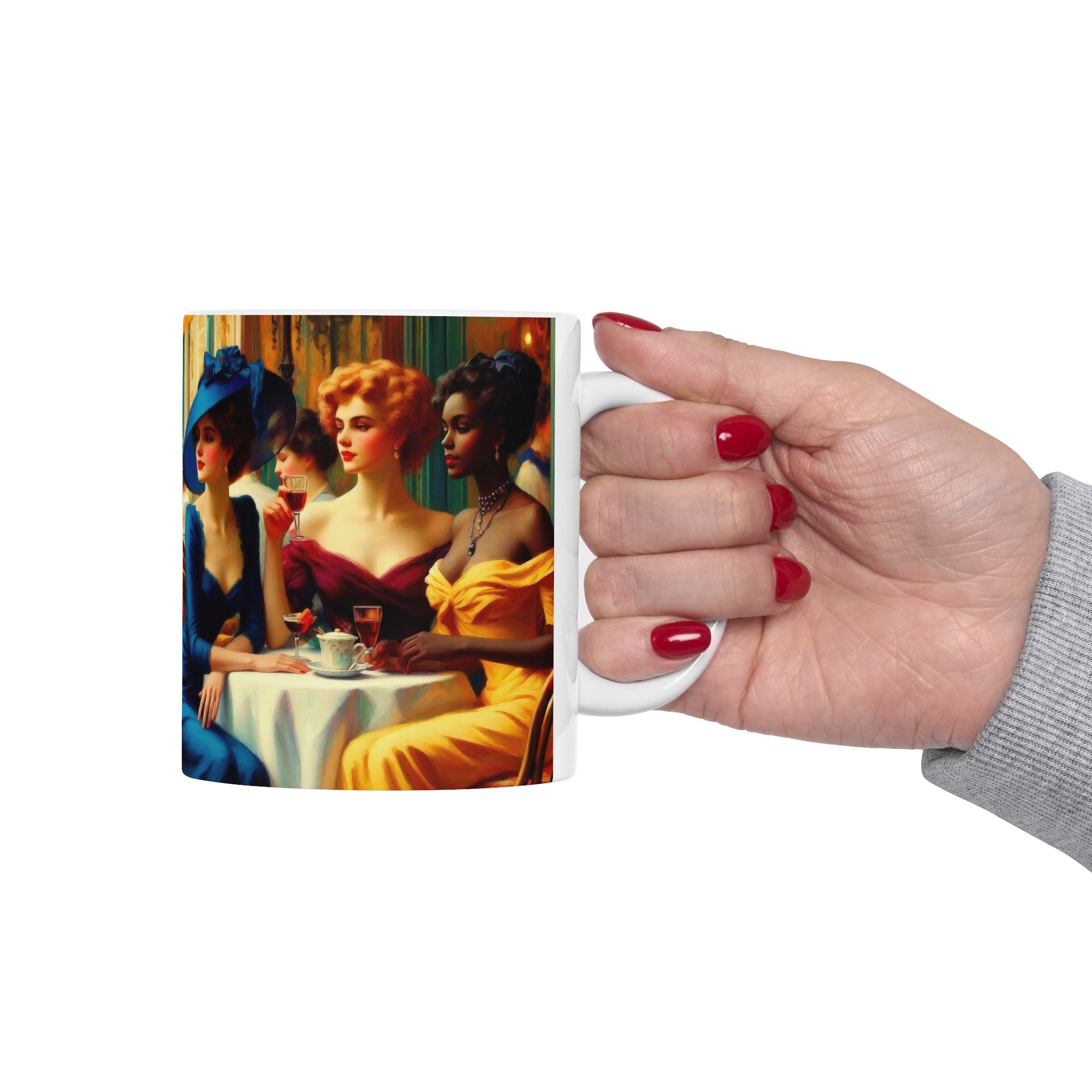 Ladies Who Lunch Ceramic Mug — Elegant Retro Portrait Coffee Cup (11oz, 15oz)