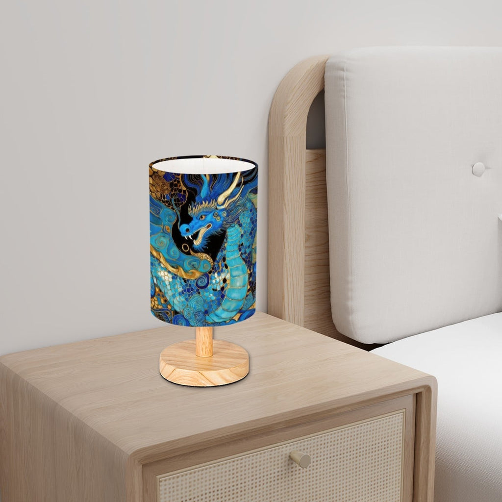 Teal Dragon Cylindrical Table Lamp