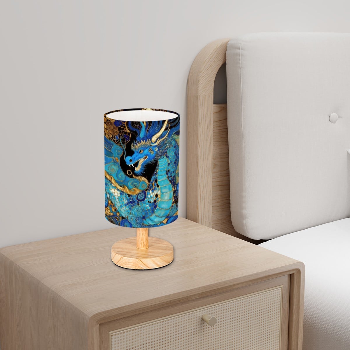 Teal Dragon Cylindrical Table Lamp