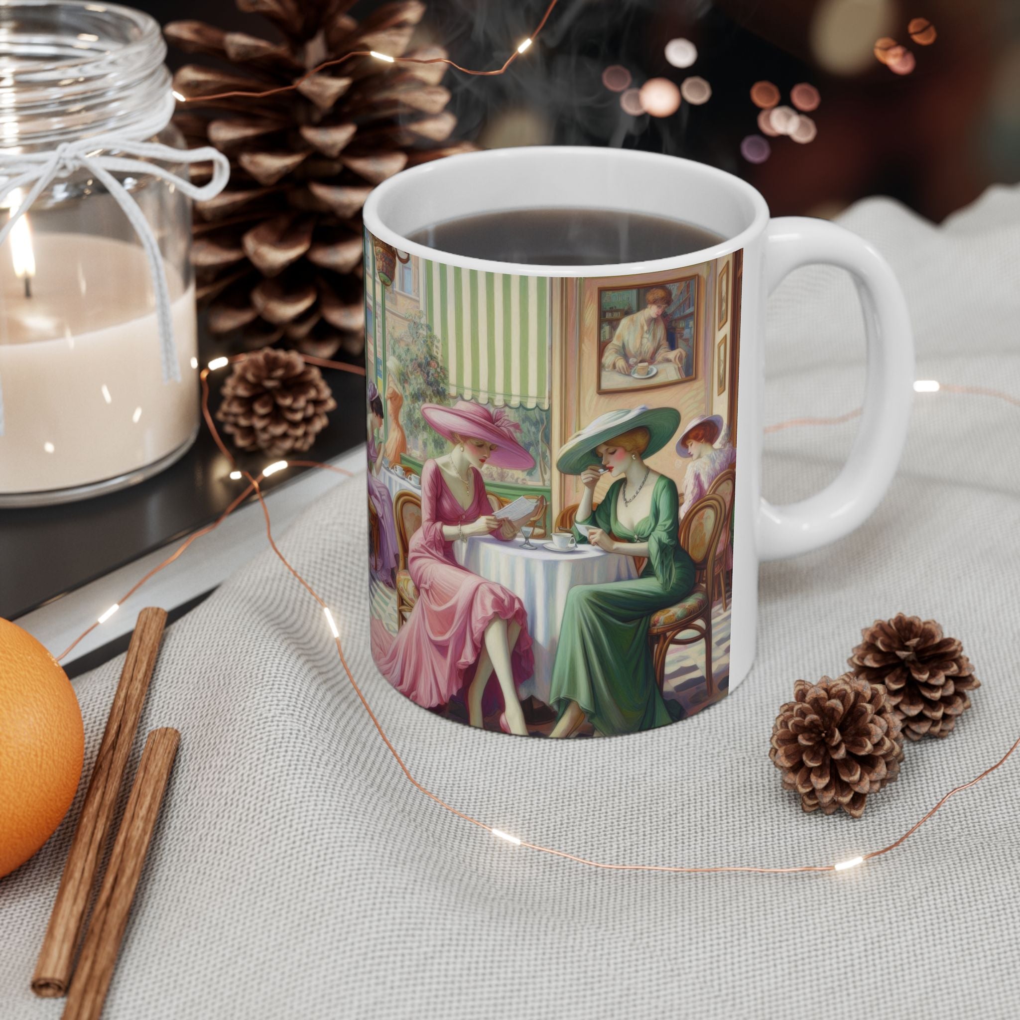 Kiffe Cafe Ceramic Mug — Elegant Retro Portrait Coffee Cup (11oz, 15oz)