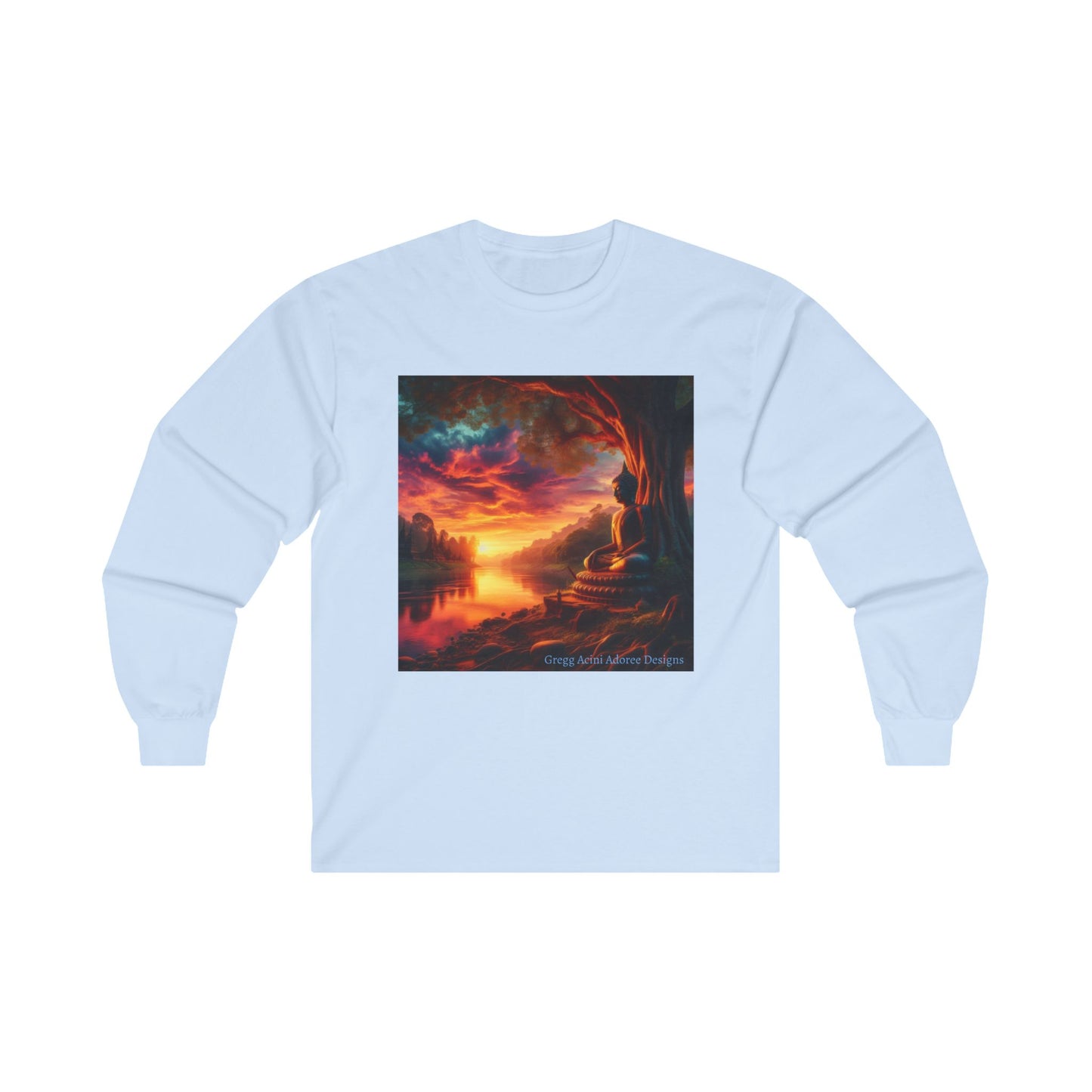 Sunset Serenity Unisex Ultra Cotton Long Sleeve Tee - Vibrant Art for Relaxation Buddha1 by Gregg Acini Adoree Designs