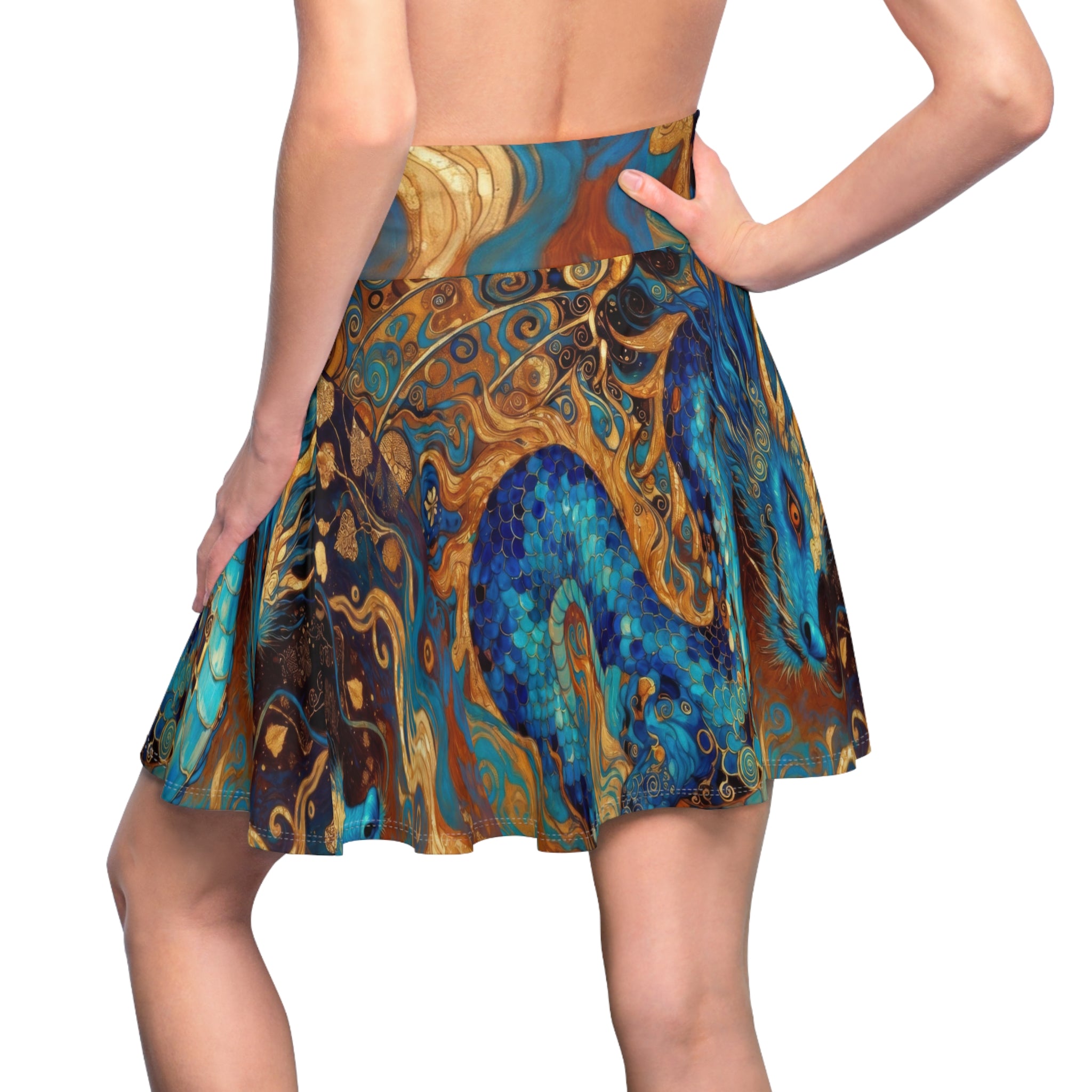 Blue Gold Dragon Skater Skirt | Fantasy Wearable Art