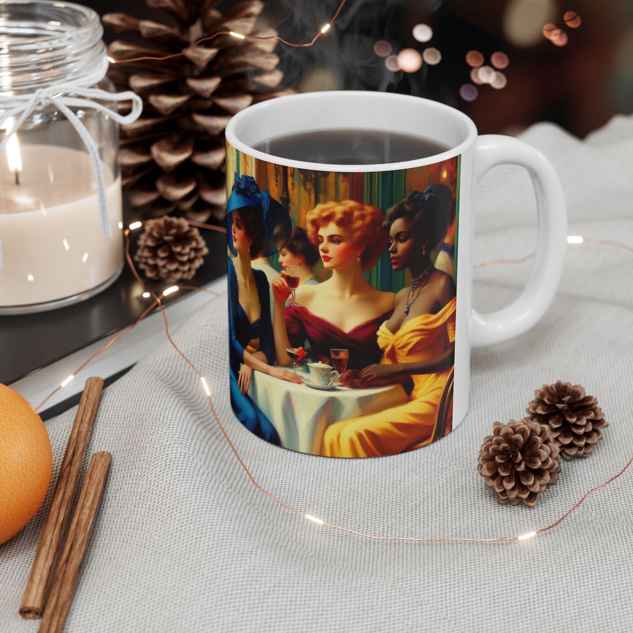 Ladies Who Lunch Ceramic Mug — Elegant Retro Portrait Coffee Cup (11oz, 15oz)