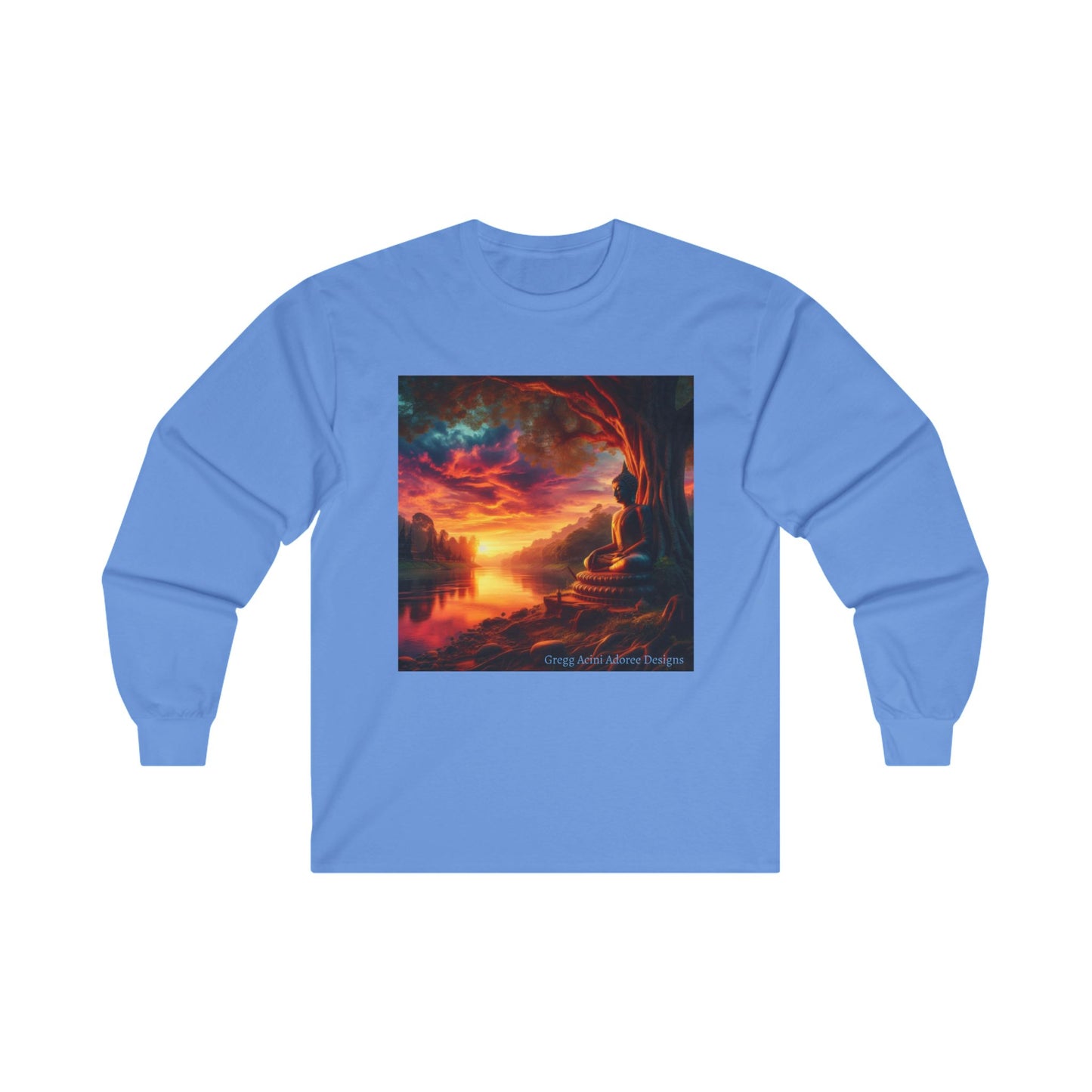 Sunset Serenity Unisex Ultra Cotton Long Sleeve Tee - Vibrant Art for Relaxation Buddha1 by Gregg Acini Adoree Designs