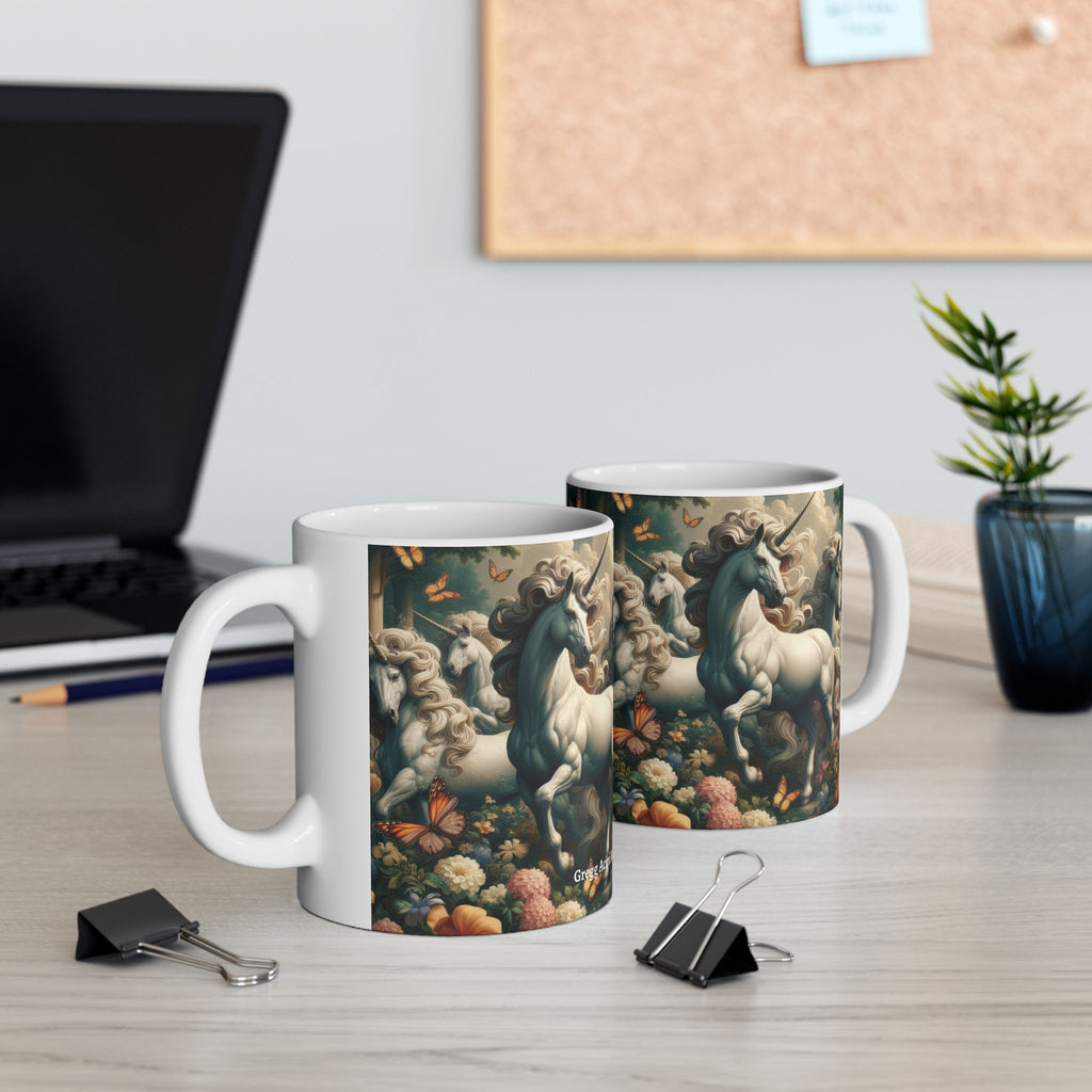 Unicorns and Butterflies Ceramic Mug by Gregg Acini Adoree Designs