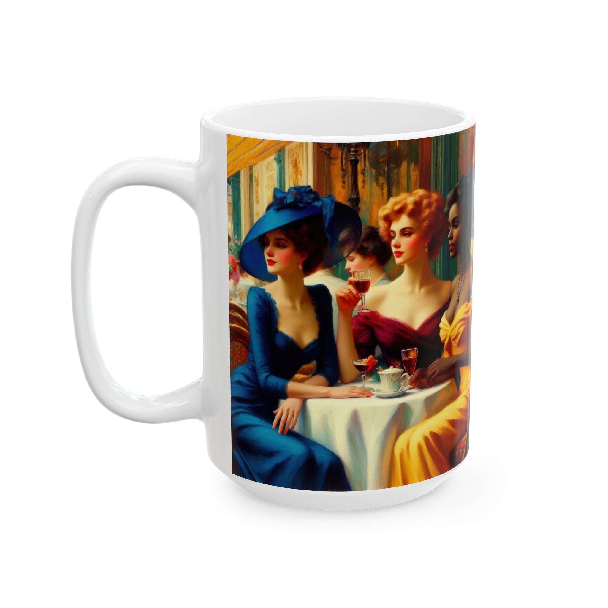 Ladies Who Lunch Ceramic Mug — Elegant Retro Portrait Coffee Cup (11oz, 15oz)