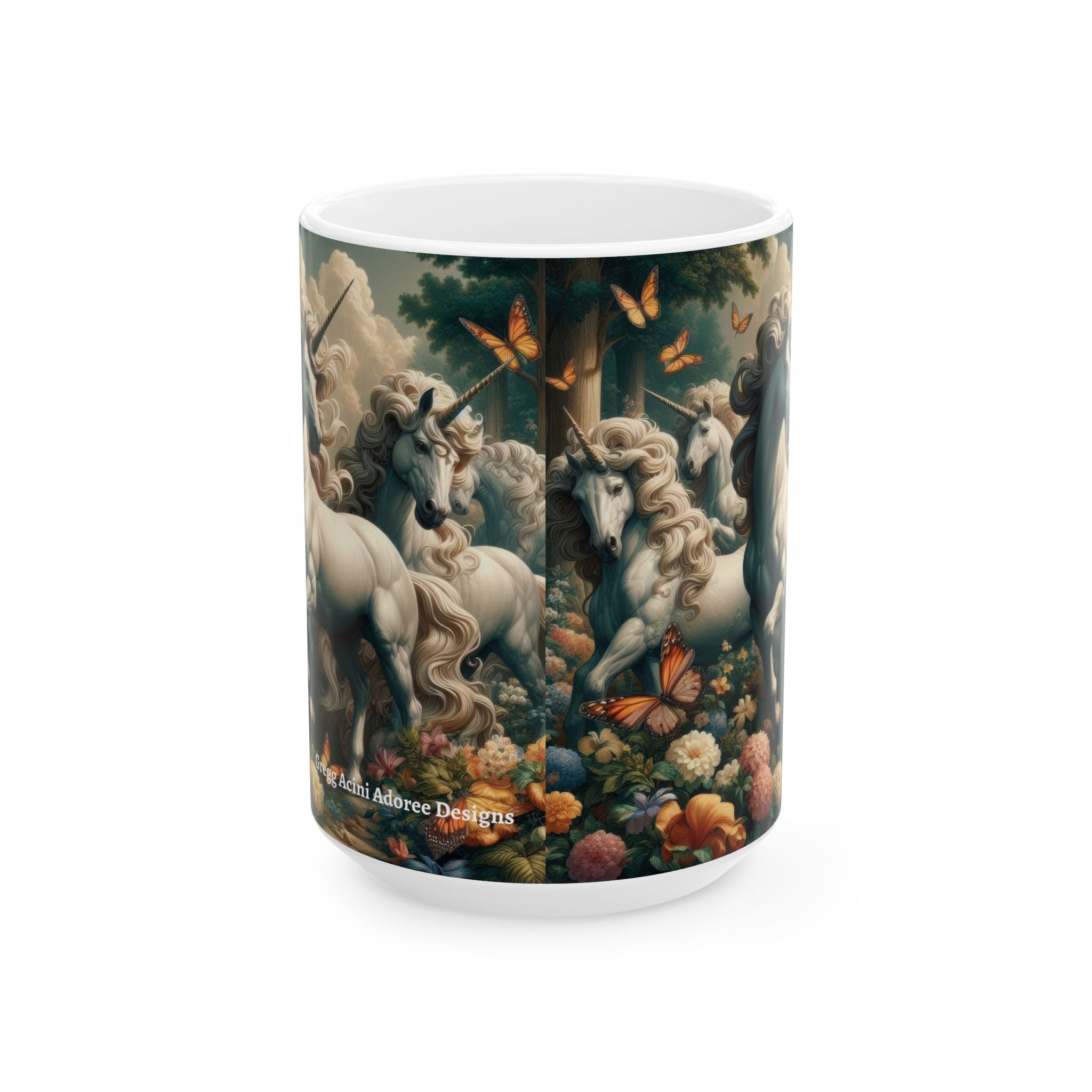 Unicorns and Butterflies Ceramic Mug by Gregg Acini Adoree Designs