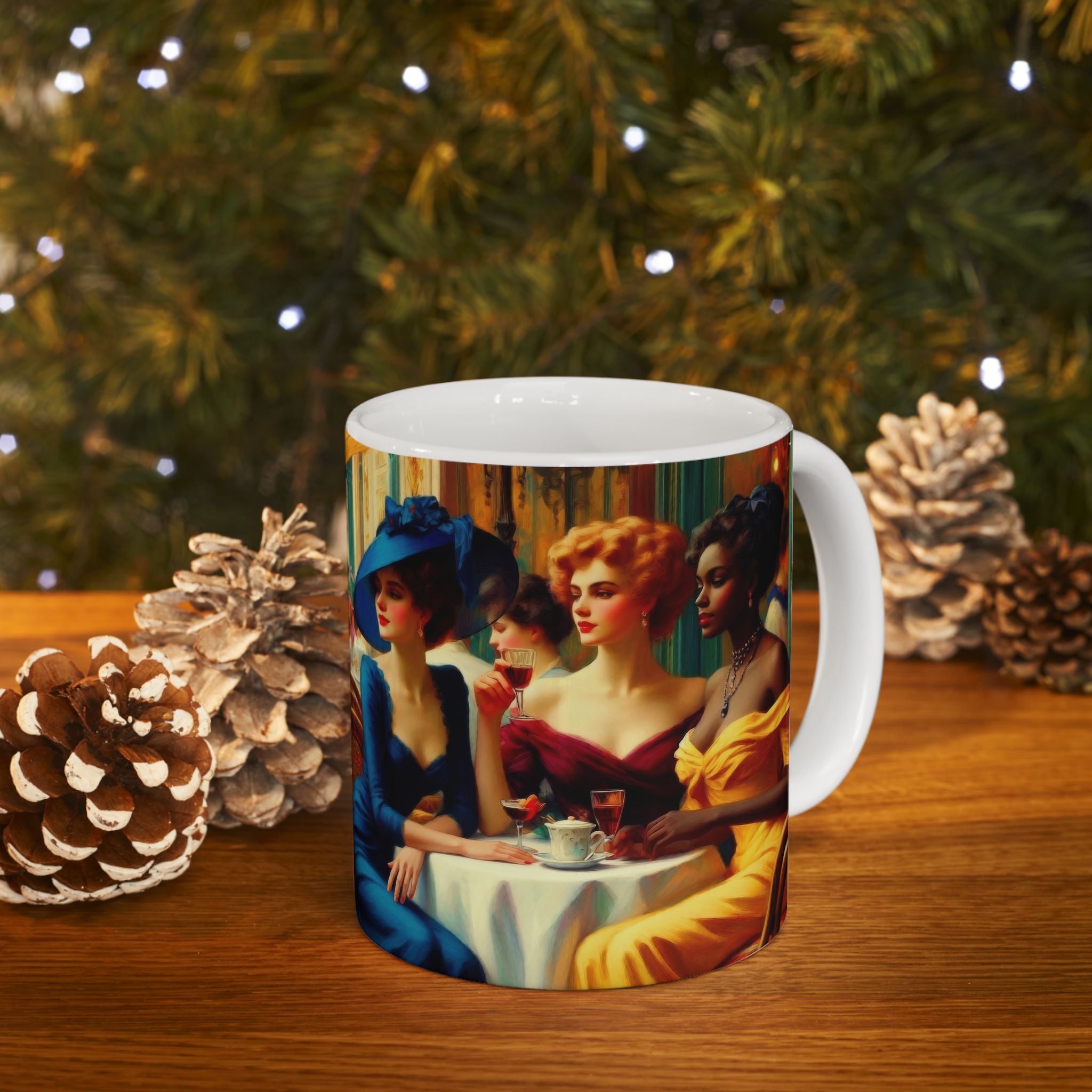 Ladies Who Lunch Ceramic Mug — Elegant Retro Portrait Coffee Cup (11oz, 15oz)