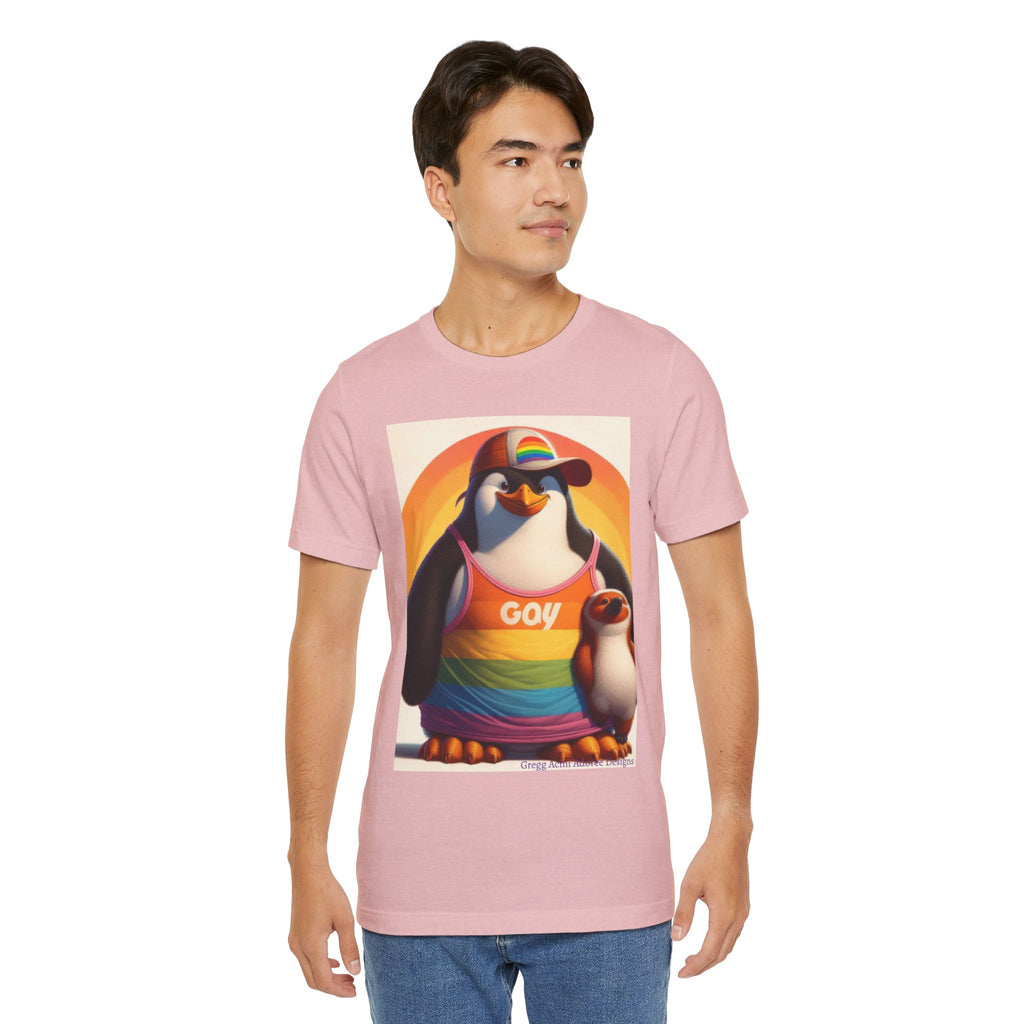 Proud Giant Penguin Unisex Jersey T-Shirt - Colorful Rainbow Graphic Tee