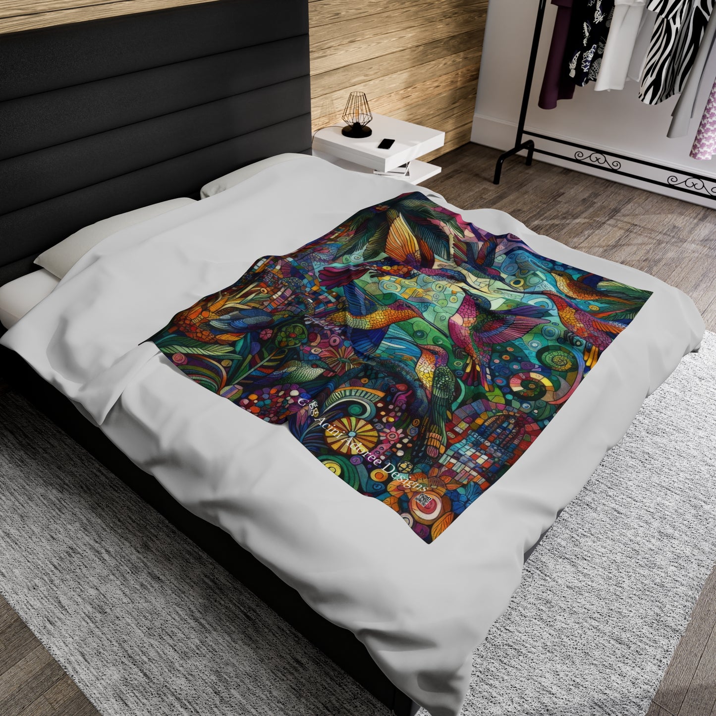 Hummingbird Kaleidoscope Plush Blanket by Gregg Acini Adoree Designs