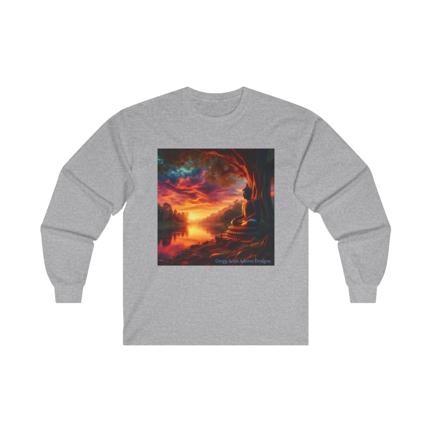 Sunset Serenity Unisex Ultra Cotton Long Sleeve Tee - Vibrant Art for Relaxation Buddha1 by Gregg Acini Adoree Designs