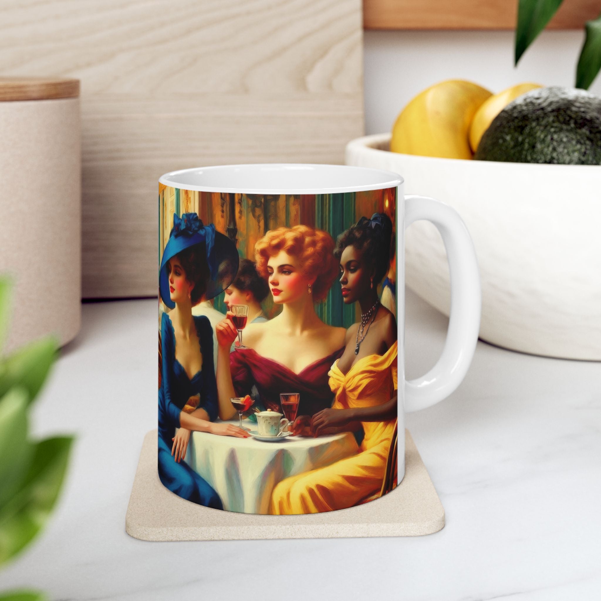 Ladies Who Lunch Ceramic Mug — Elegant Retro Portrait Coffee Cup (11oz, 15oz)
