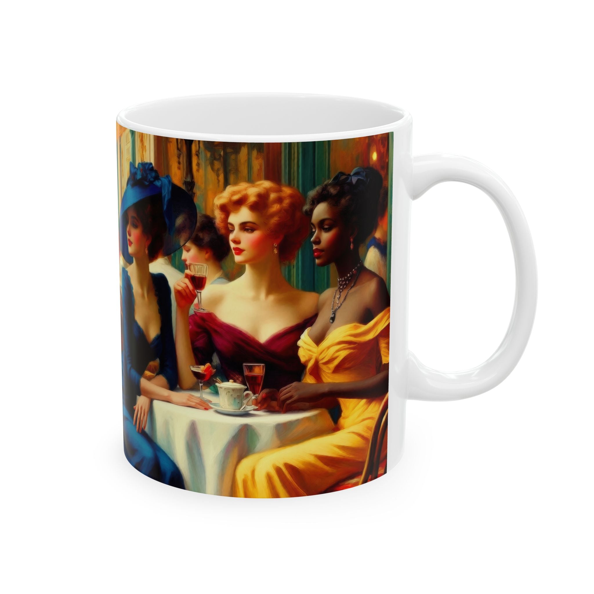 Ladies Who Lunch Ceramic Mug — Elegant Retro Portrait Coffee Cup (11oz, 15oz)