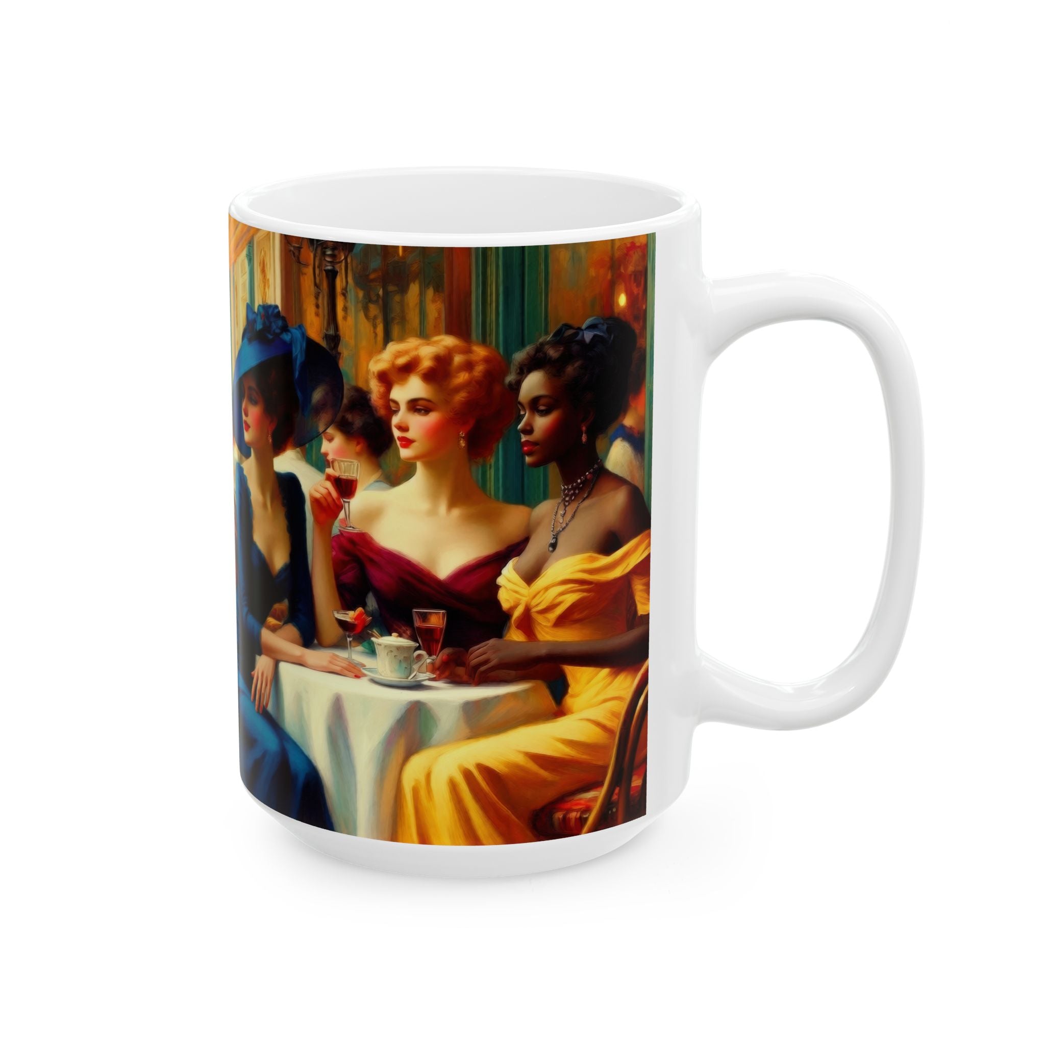 Ladies Who Lunch Ceramic Mug — Elegant Retro Portrait Coffee Cup (11oz, 15oz)