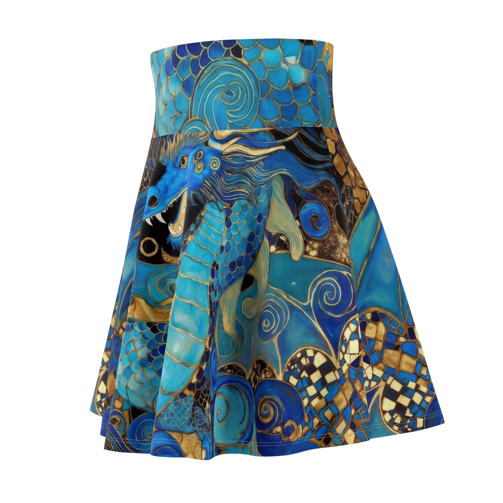 Teal Dragon Skater Skirt | Fantasy Wearable Art