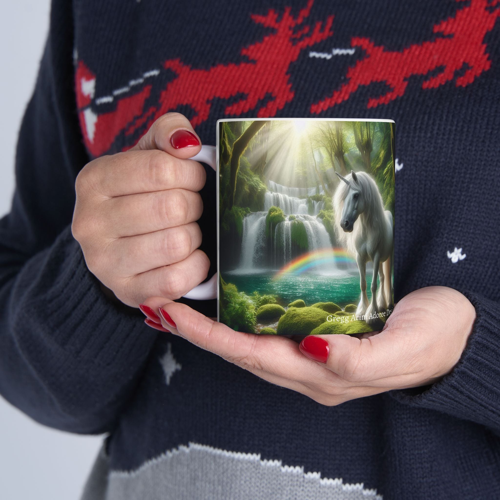 Unicorn by a Waterfall Ceramic Mug by Gregg Acini Adoree Designs